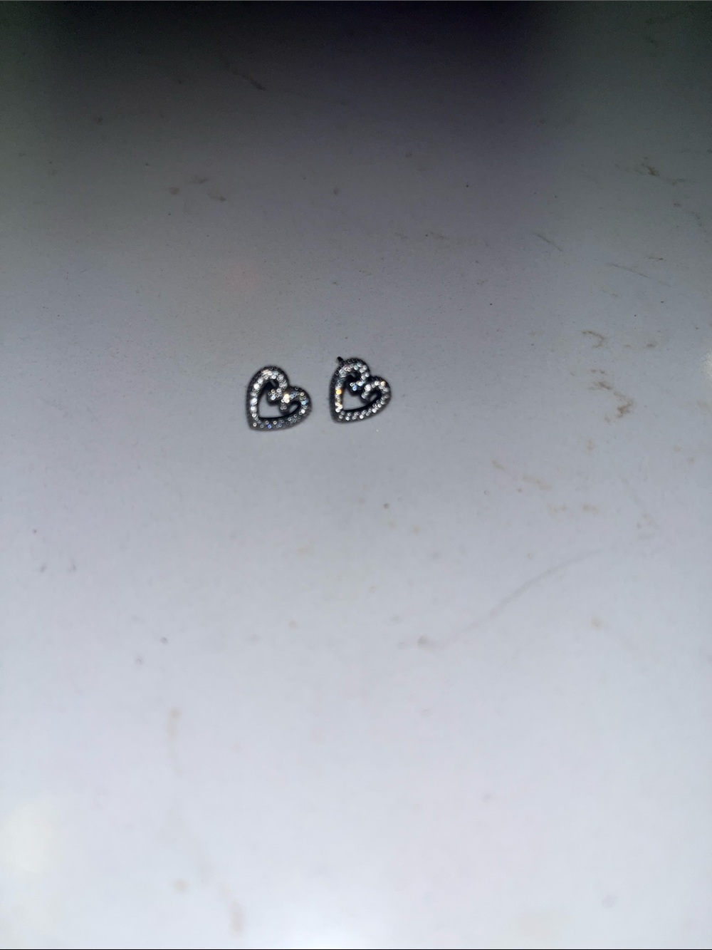 Pandora Silver Heart Hoop Stud  Earrings with Crystals (No Backs)